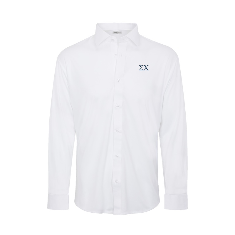Sigma Chi Quattro Flex Dress Shirt with Semi-Spread Collar White