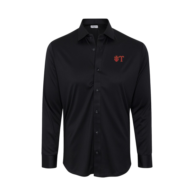 Psi Upsilon Quattro Flex Dress Shirt with Semi-Spread Collar Black