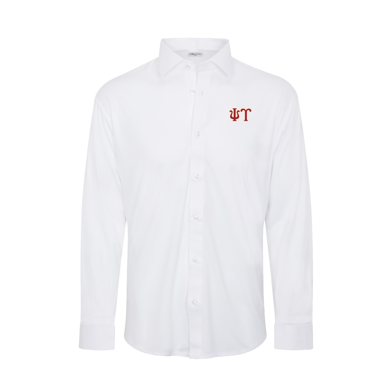 Psi Upsilon Quattro Flex Dress Shirt with Semi-Spread Collar White
