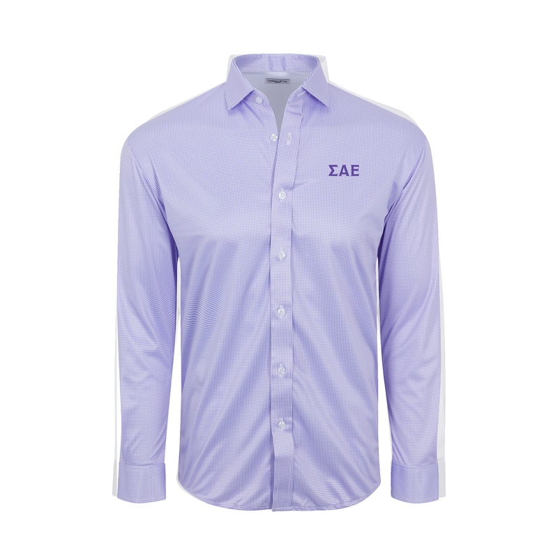 Sigma Alpha Epsilon Quattro Flex Dress Shirt with Semi-Spread Collar Lavender Houndstooth
