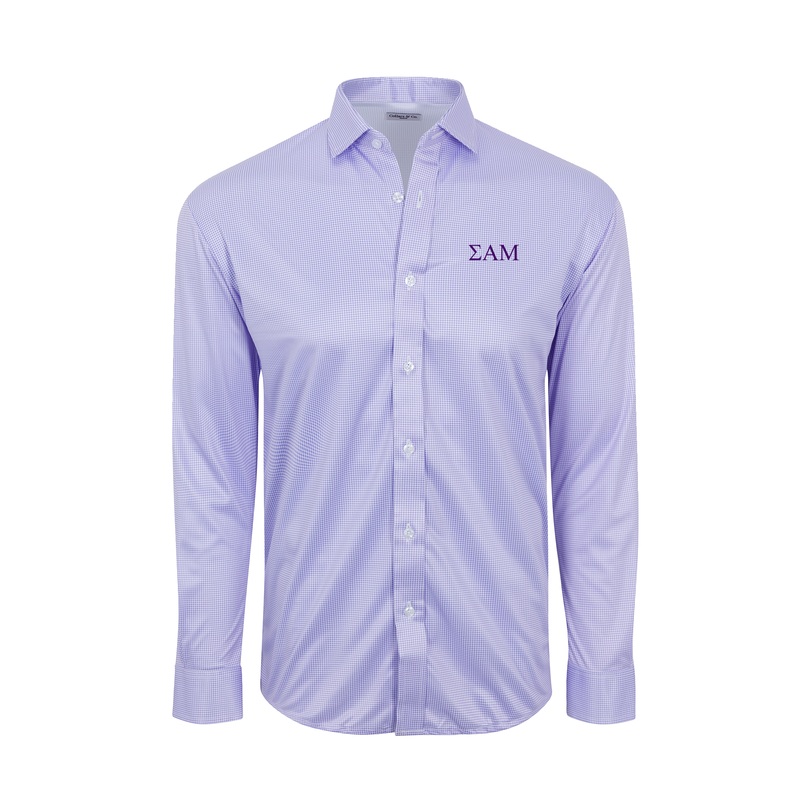 Sigma Alpha Mu Quattro Flex Dress Shirt with Semi-Spread Collar Lavender Houndstooth