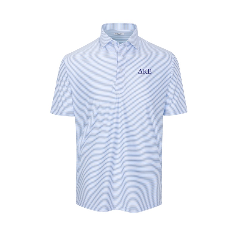 Delta Kappa Epsilon Featherweight Flex Polo Camden White with Blue Stripe
