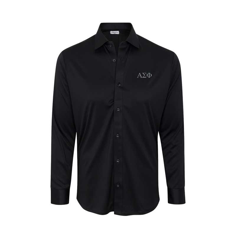 Alpha Sigma Phi Quattro Flex Dress Shirt with Semi-Spread Collar Black