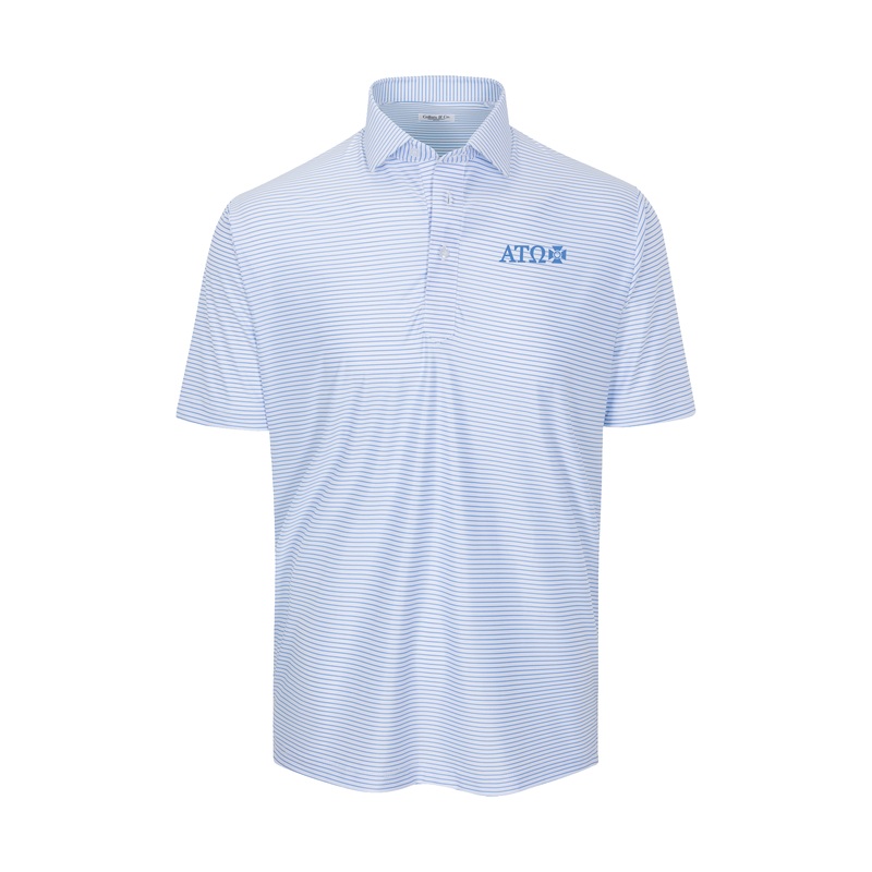 Alpha Tau Omega Featherweight Flex Polo Camden White with Blue Stripe