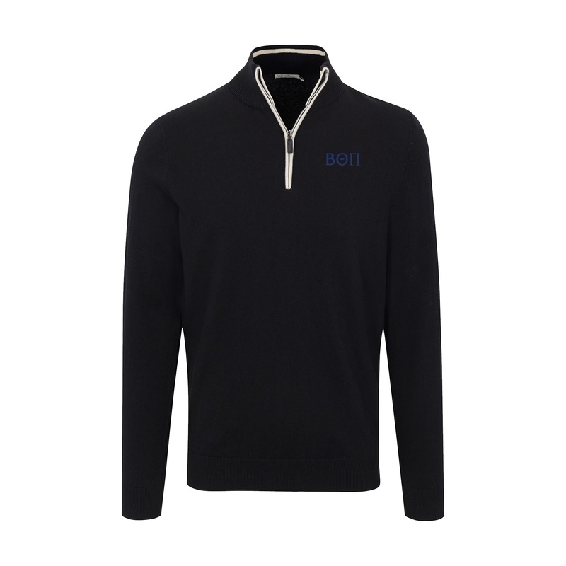 Beta Theta Pi Black with White Trim Luxury Touch Cotton and Cashmere Quarter Zip Sweater