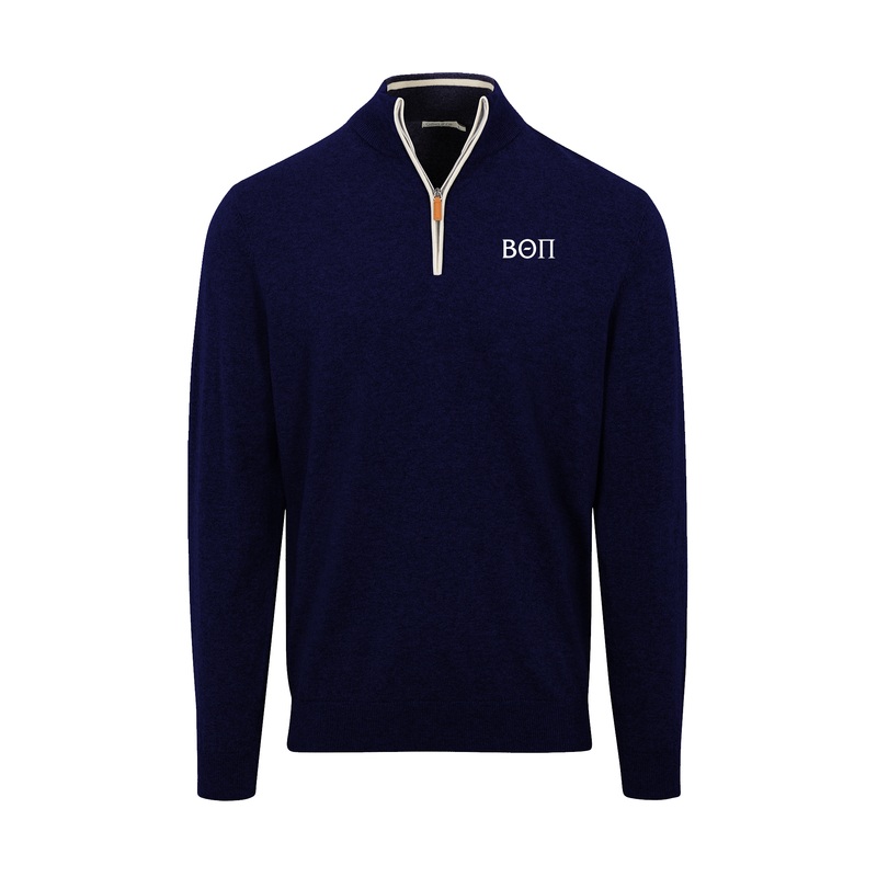 Beta Theta Pi Navy with White Trim Luxury Touch Cotton and Cashmere Quarter Zip Sweater