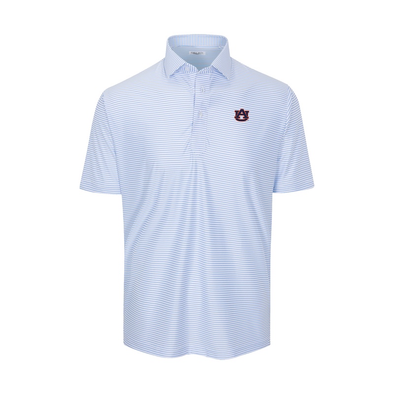 Auburn Featherweight Flex Polo Camden White with Blue Stripe