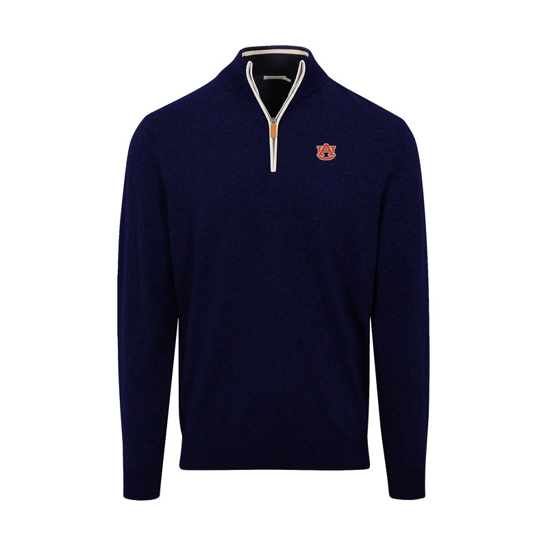 Auburn Navy with White Trim Luxury Touch Cotton and Cashmere Quarter Zip Sweater