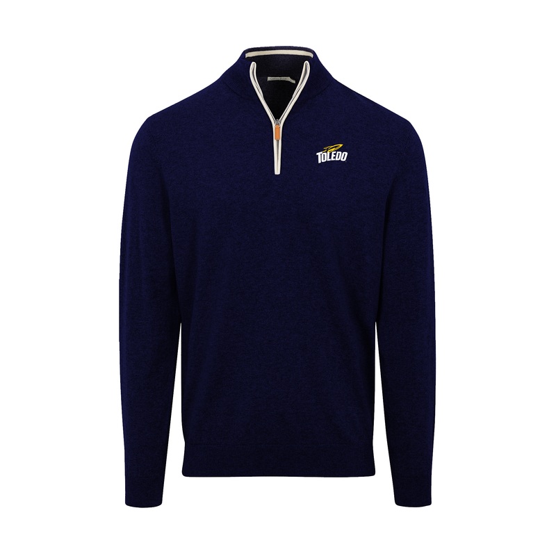 Toledo Navy with White Trim Luxury Touch Cotton and Cashmere Quarter Zip Sweater