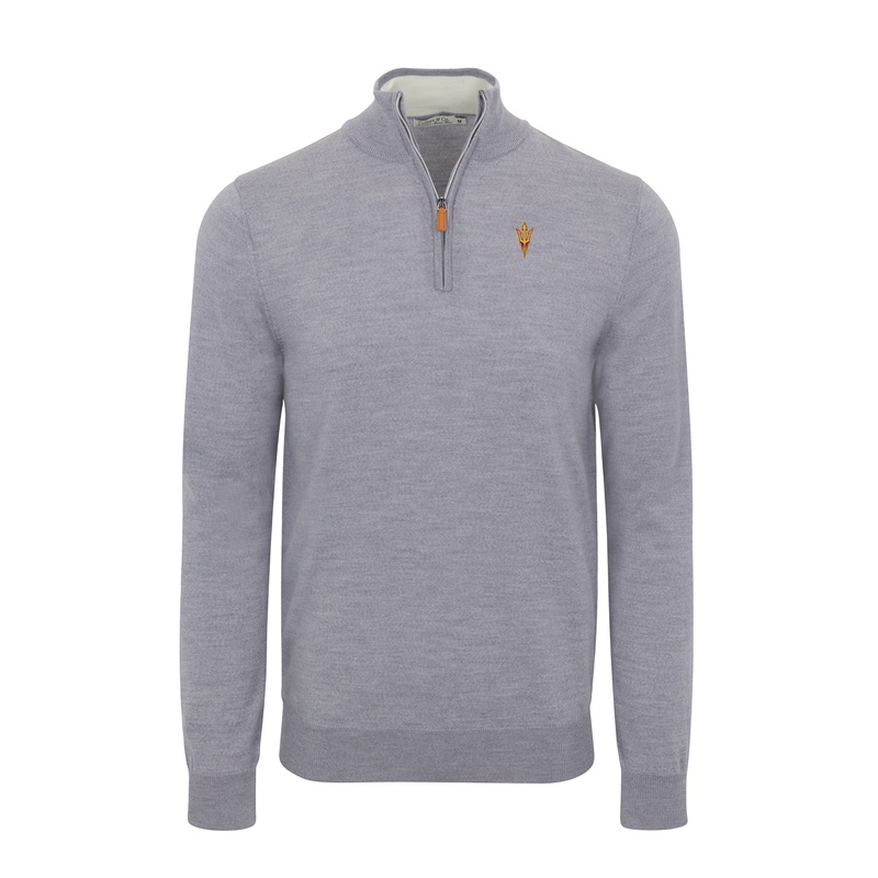 Arizona State Grey Melange Cashmere Touch Australian Merino Quarter Zip Sweater