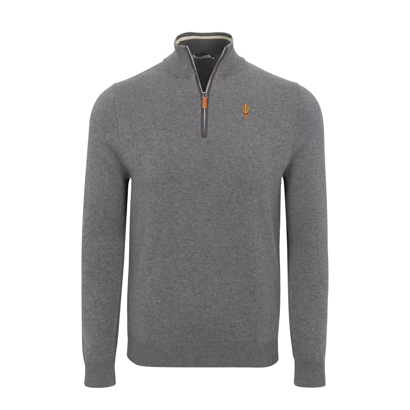 Arizona State Grey with Grey Trim Luxury Touch Cotton and Cashmere Quarter Zip Sweater