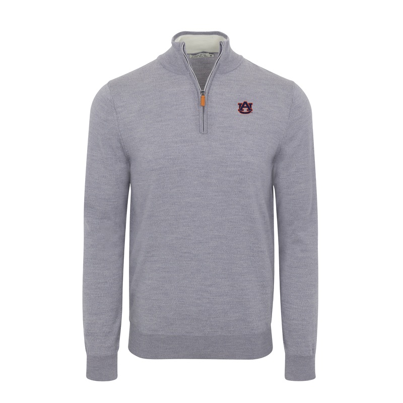 Auburn Grey Melange Cashmere Touch Australian Merino Quarter Zip Sweater
