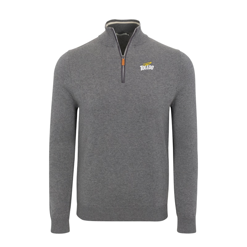 Toledo Grey with Grey Trim Luxury Touch Cotton and Cashmere Quarter Zip Sweater