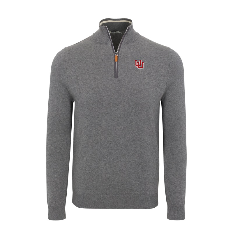 Utah Grey with Grey Trim Luxury Touch Cotton and Cashmere Quarter Zip Sweater