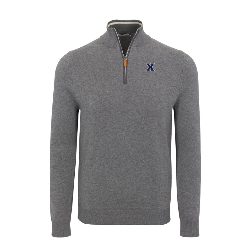 Xavier Grey with Grey Trim Luxury Touch Cotton and Cashmere Quarter Zip Sweater