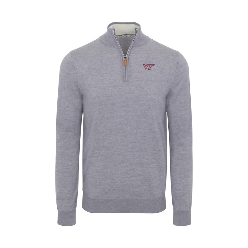 Virginia Tech Grey Melange Cashmere Touch Australian Merino Quarter Zip Sweater