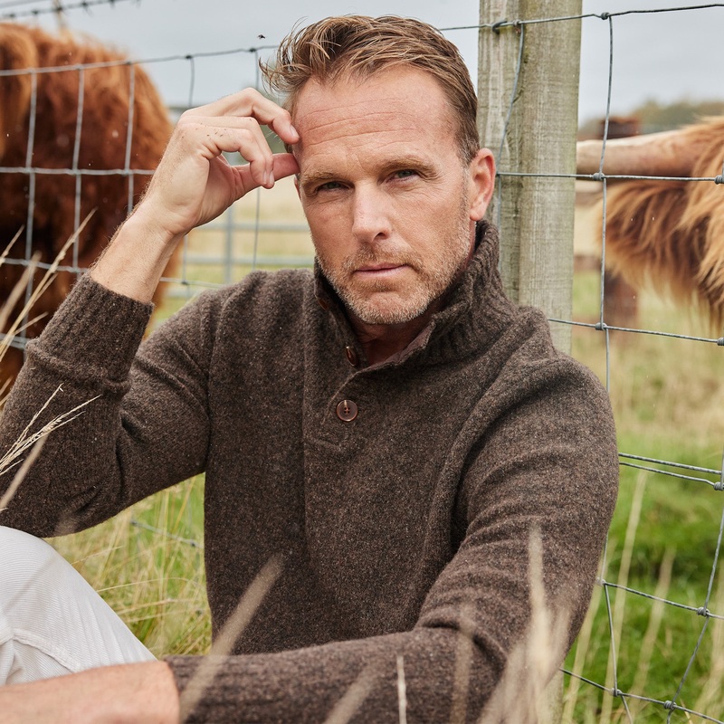 Balmoral Three Button Wool Sweater Brown