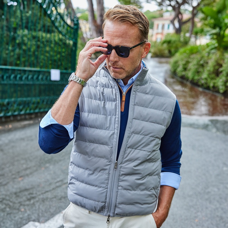 Regent Reversible Quilted Wool Vest Grey