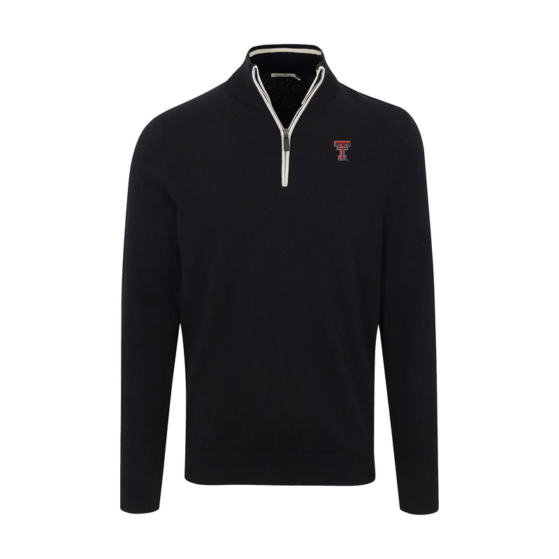 Texas Tech Black with White Trim Luxury Touch Cotton and Cashmere Quarter Zip Sweater