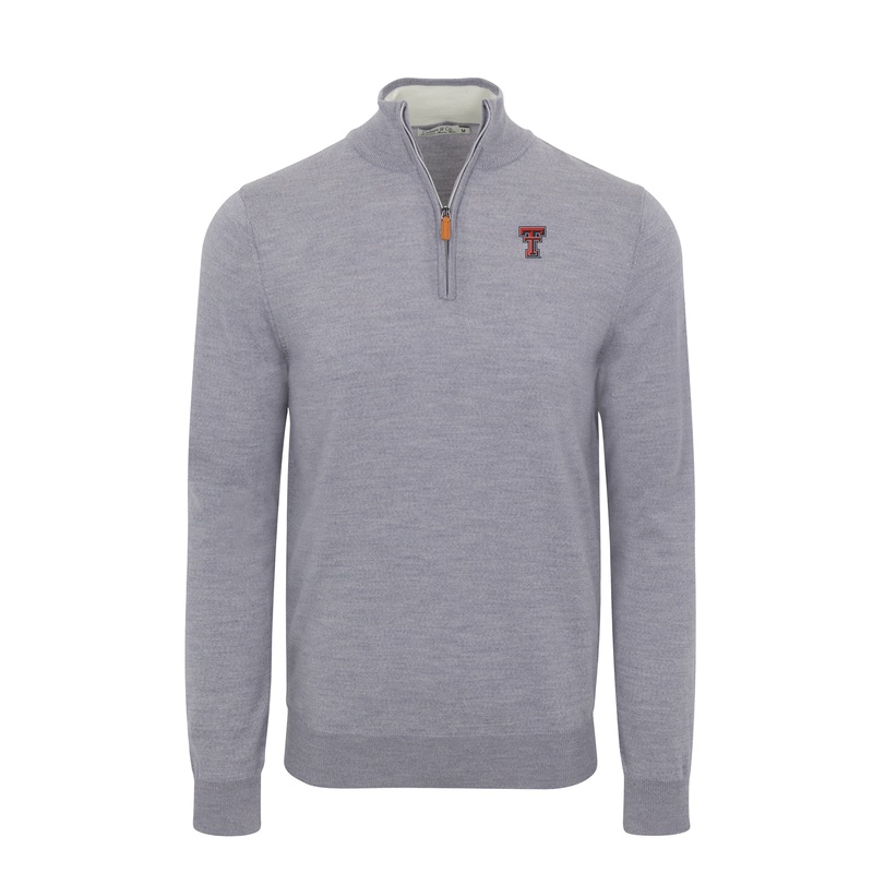Texas Tech Grey Melange Cashmere Touch Australian Merino Quarter Zip Sweater
