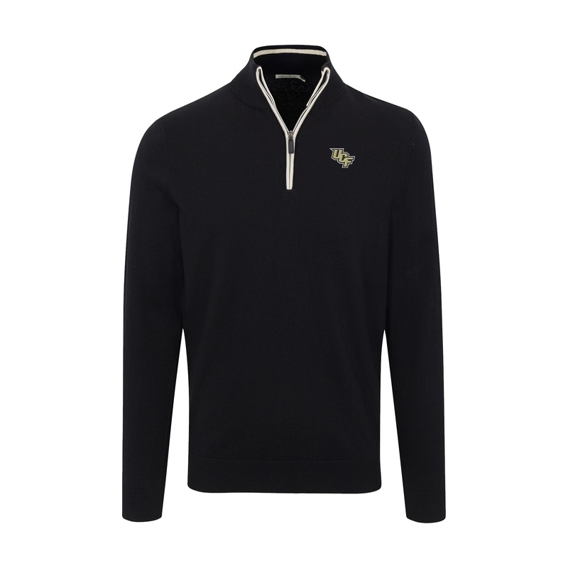UCF Black with White Trim Luxury Touch Cotton and Cashmere Quarter Zip Sweater