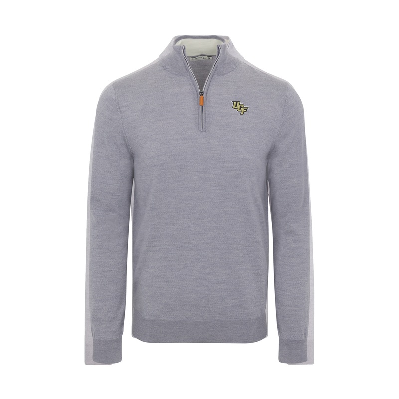 UCF Grey Melange Cashmere Touch Australian Merino Quarter Zip Sweater