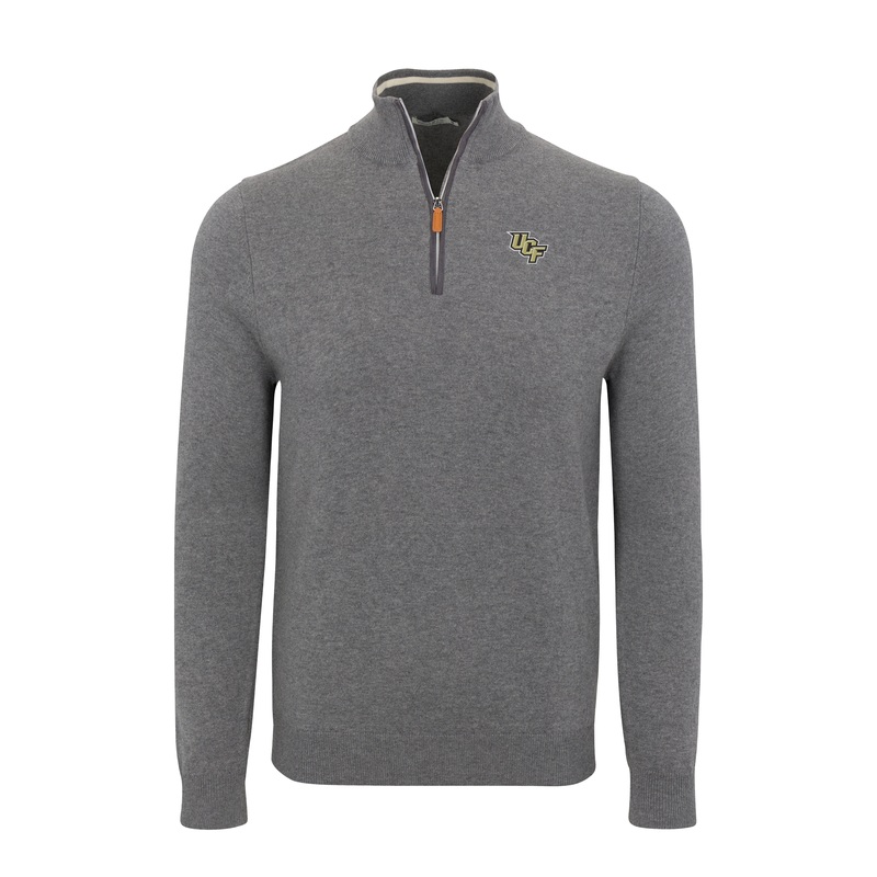 UCF Grey with Grey Trim Luxury Touch Cotton and Cashmere Quarter Zip Sweater