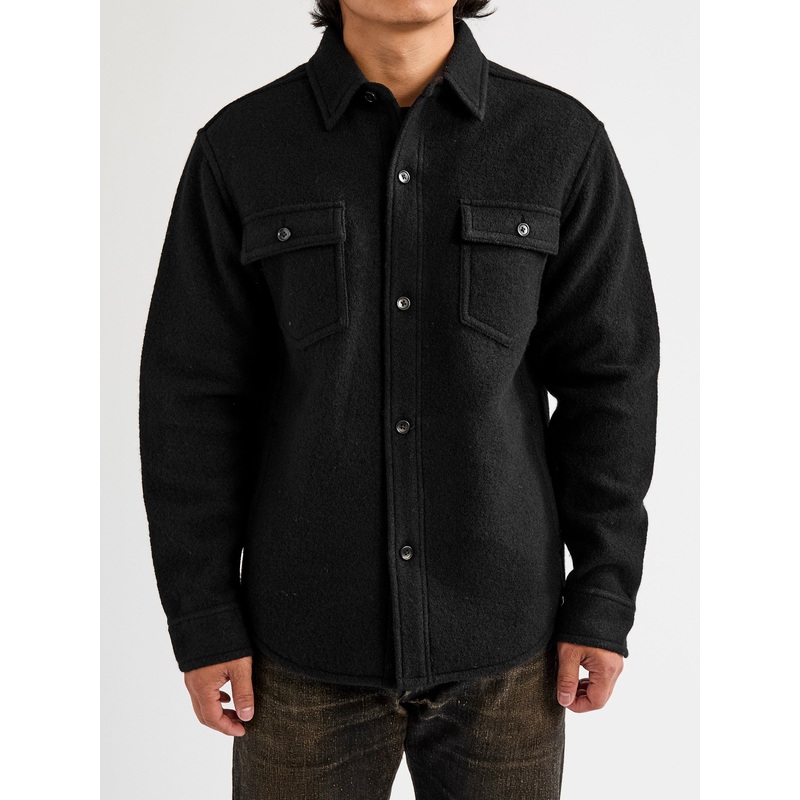 Boiled Wool Warden Overshirt in Black