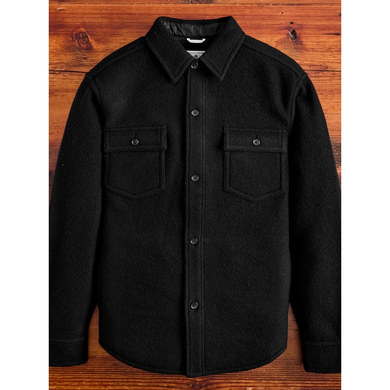 Boiled Wool Warden Overshirt in Black