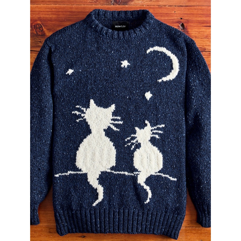 “Cats in Space” Wool Sweater in Blue