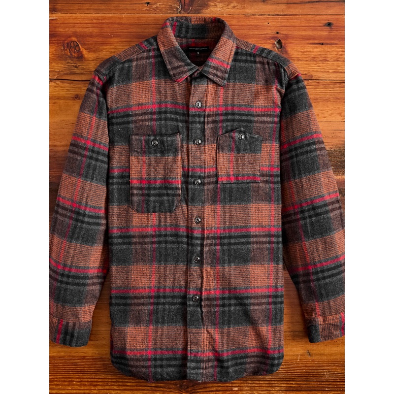Flannel Work Shirt in Orange Red Plaid