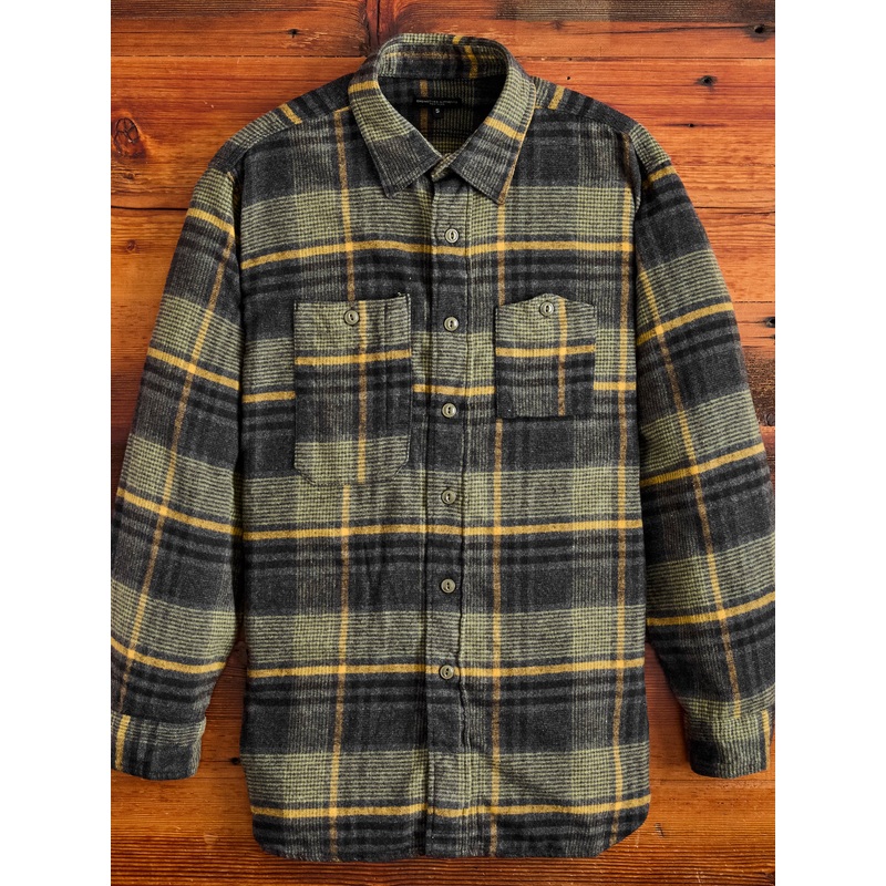 Flannel Work Shirt in Yellow Grey Plaid