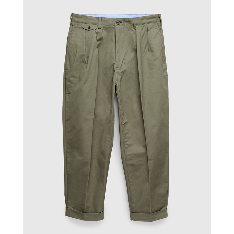 2-Pleat Twill Trousers in Olive