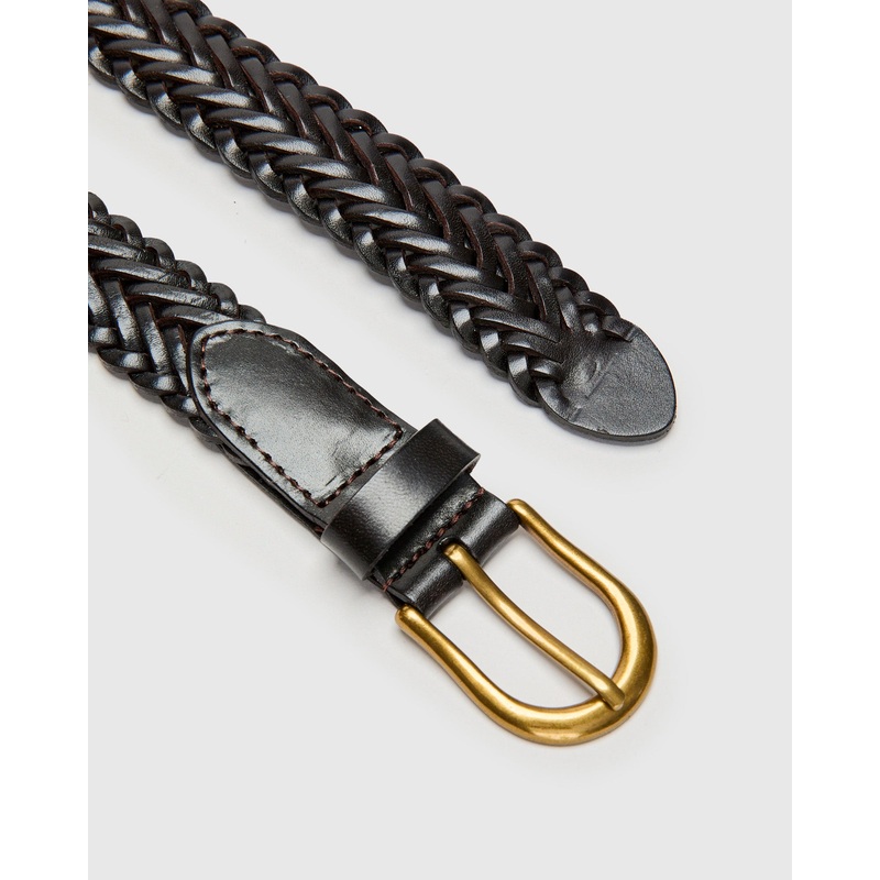 Braided Leather Mesh Belt in Brown