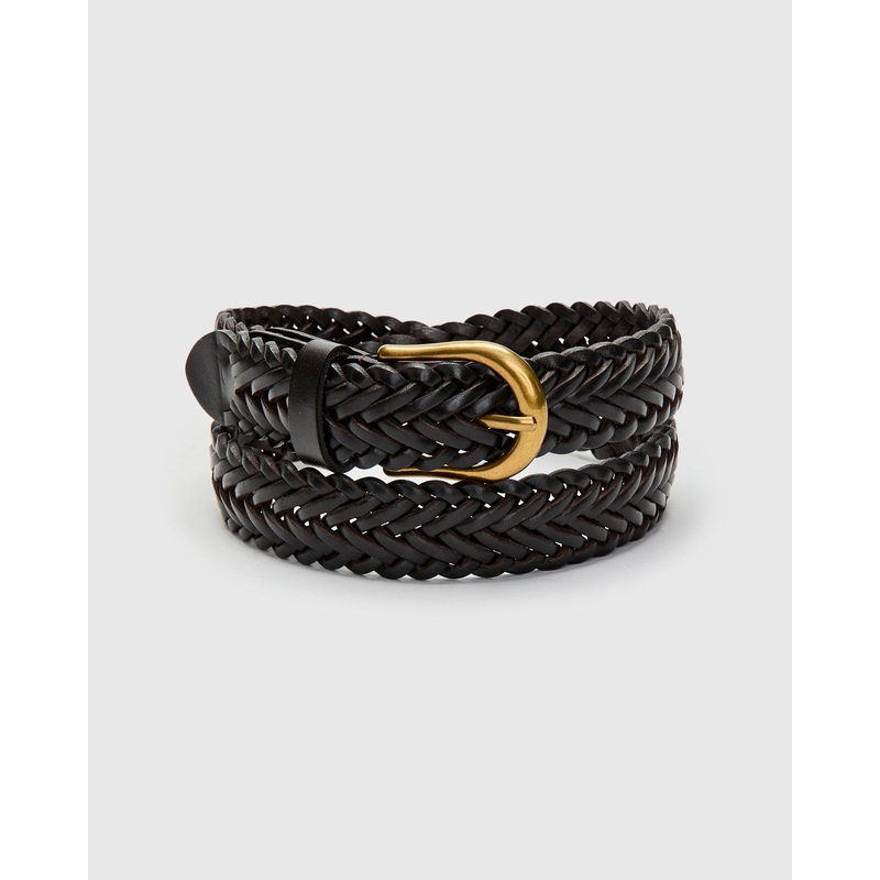 Braided Leather Mesh Belt in Brown