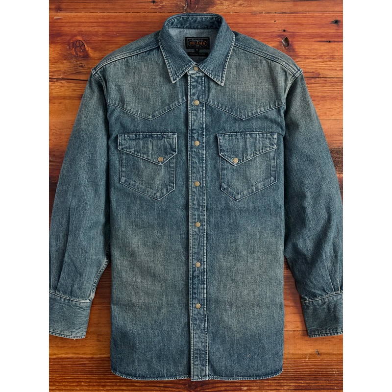 Denim Western Button-Down Shirt in Indigo-Camel Double Dye