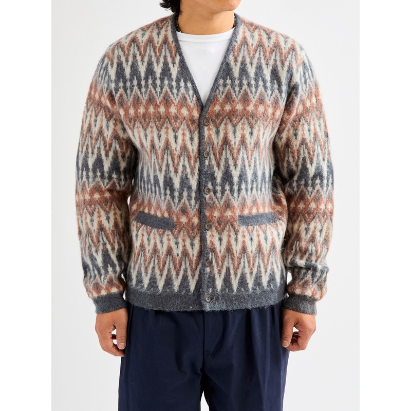 Double Chevron Jacquard Cardigan in Grey