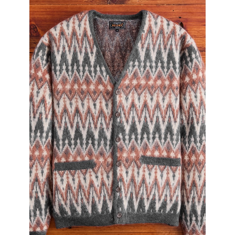Double Chevron Jacquard Cardigan in Grey