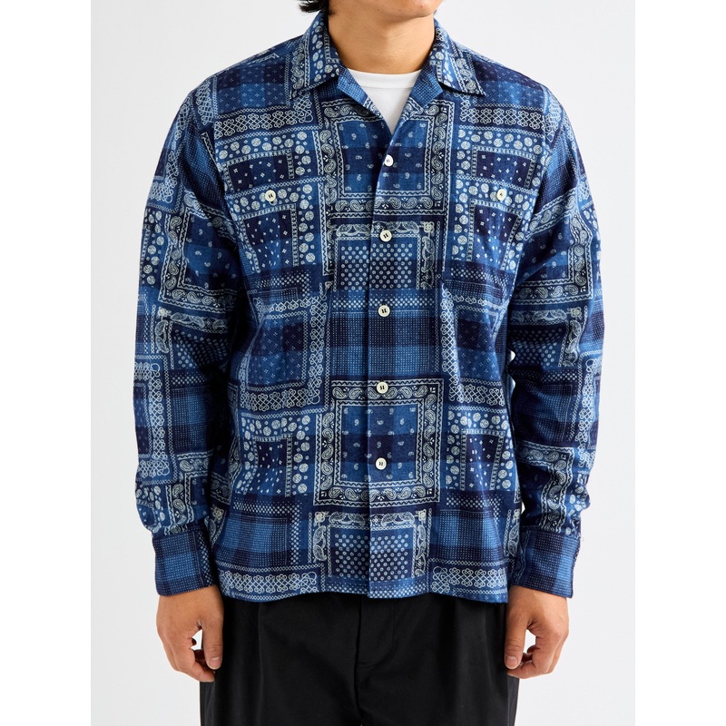 MIL Open Collar Discharge Print Shirt in Indigo
