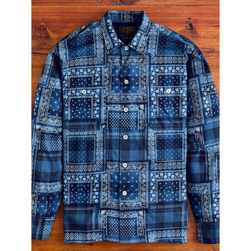MIL Open Collar Discharge Print Shirt in Indigo