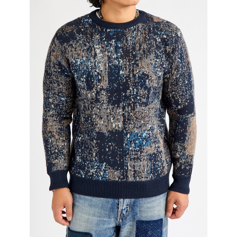 “Boro” Knit Crewneck Sweater in Navy