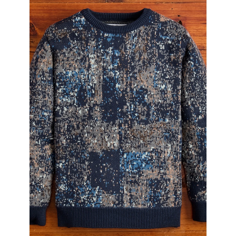 “Boro” Knit Crewneck Sweater in Navy