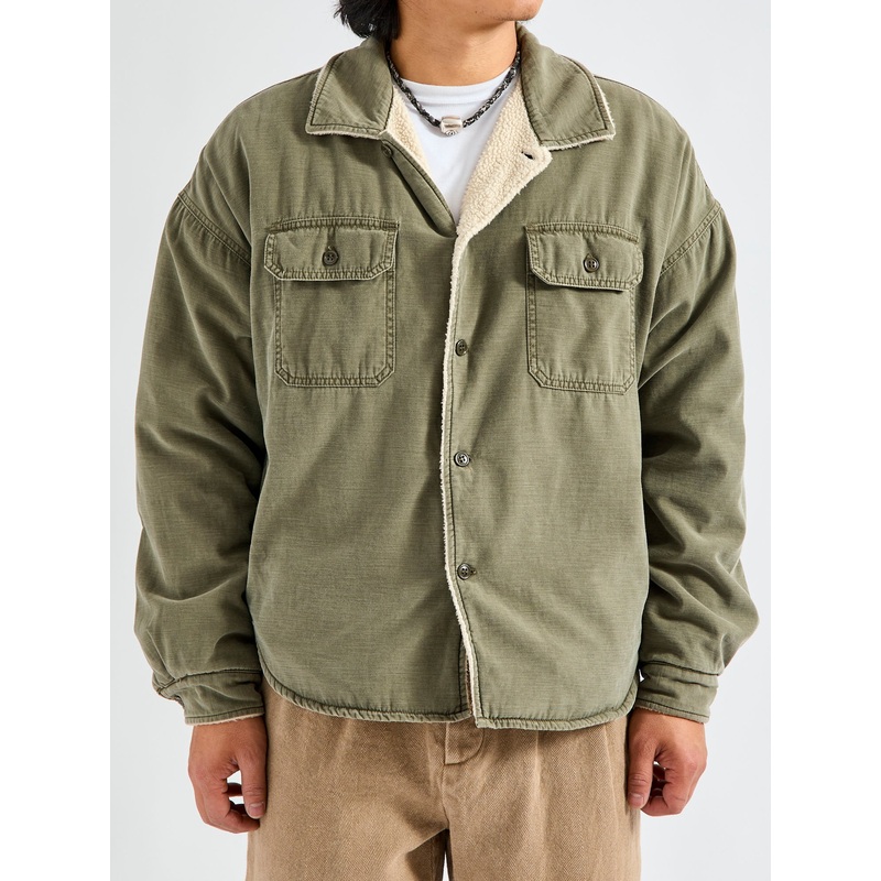 Military Boa Shirt Jacket in Khaki
