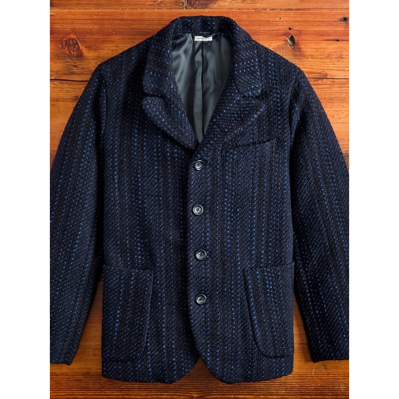 Slub Yarn Tweed 5B Jacket in Dark Navy