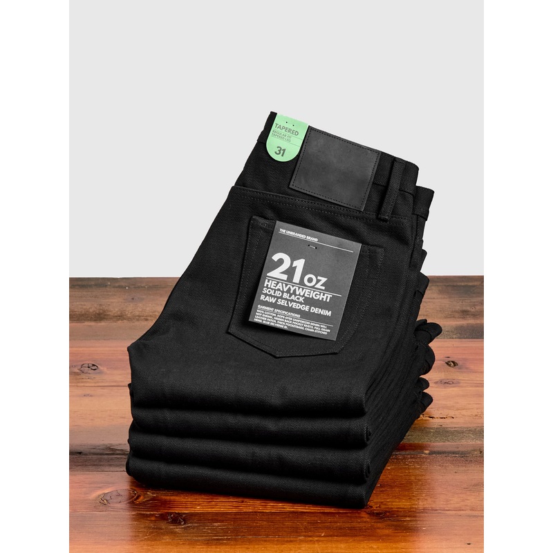 UB242 Heavyweight Solid Black 21oz Selvedge Denim – Tapered Fit