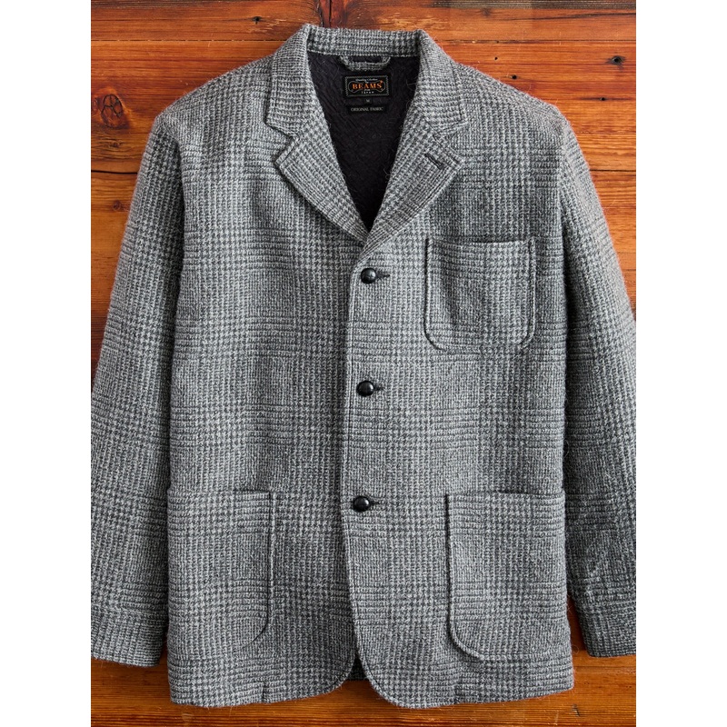 4B Cuffs Alpaca Tweed Jacket in Grey Glen Check