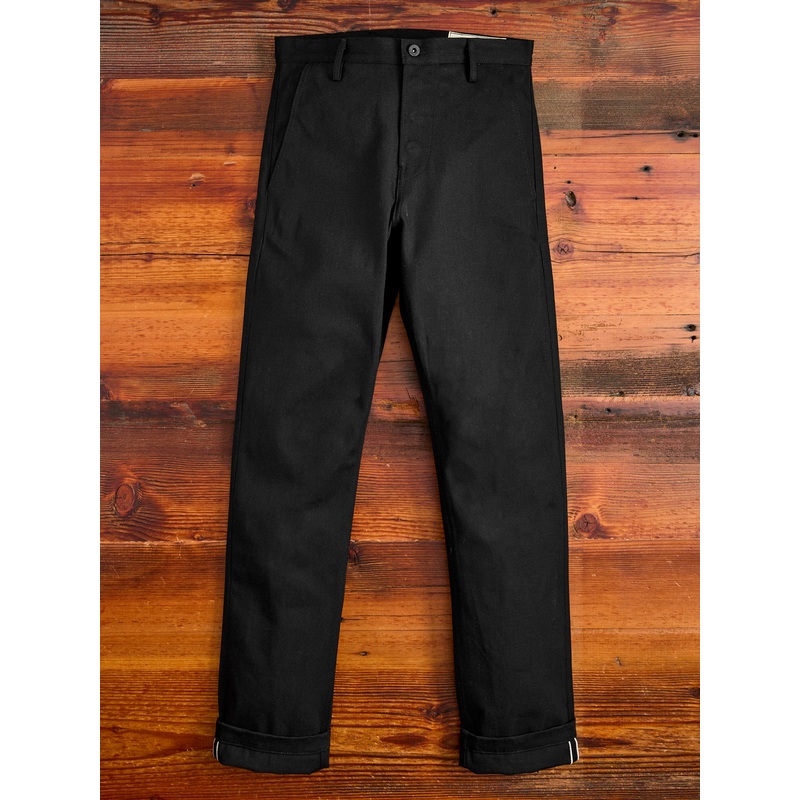 “Officer High Trouser” in 11oz Black Selvedge Denim