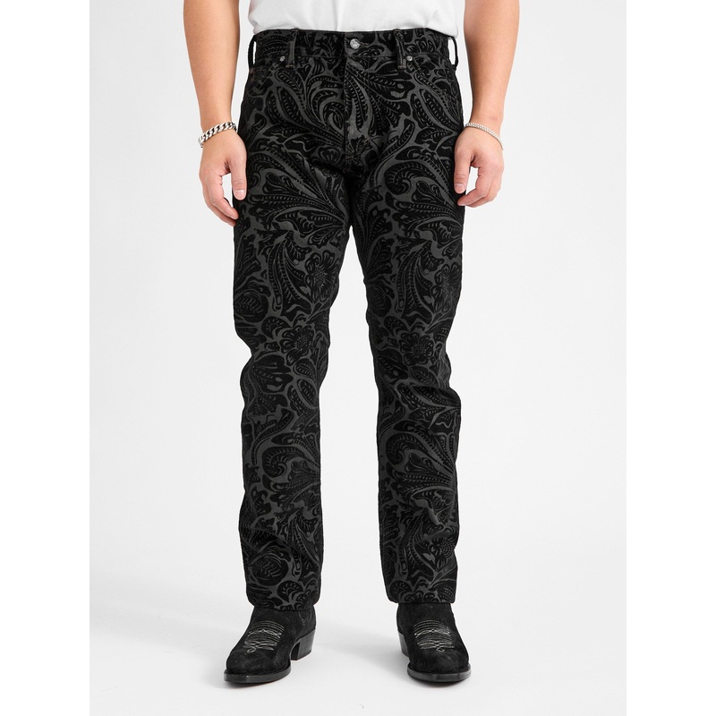 “Black Floral” 12oz Flocked Denim – High Slim Fit