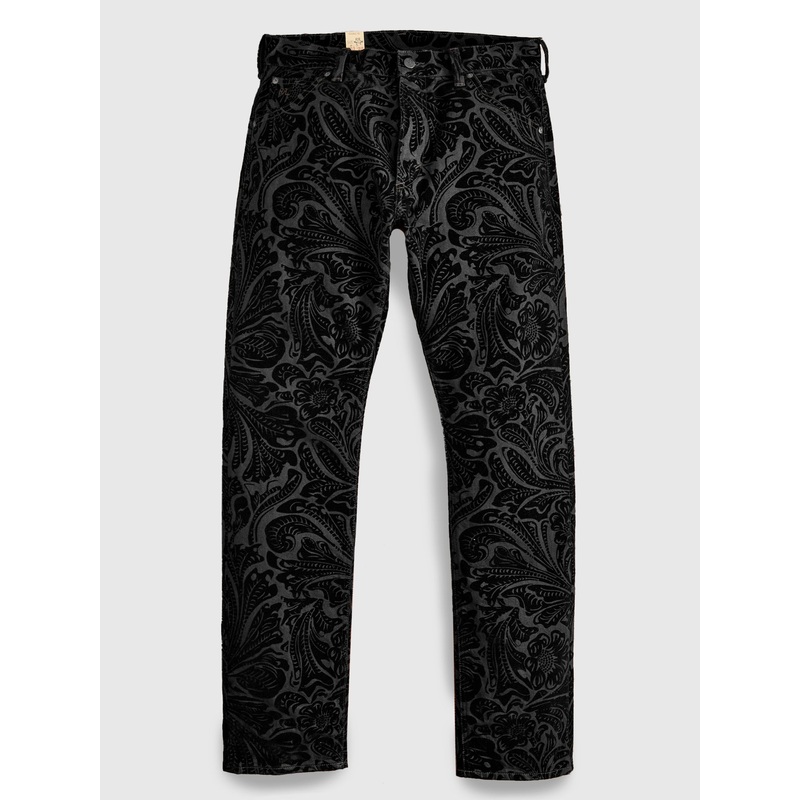 “Black Floral” 12oz Flocked Denim – High Slim Fit
