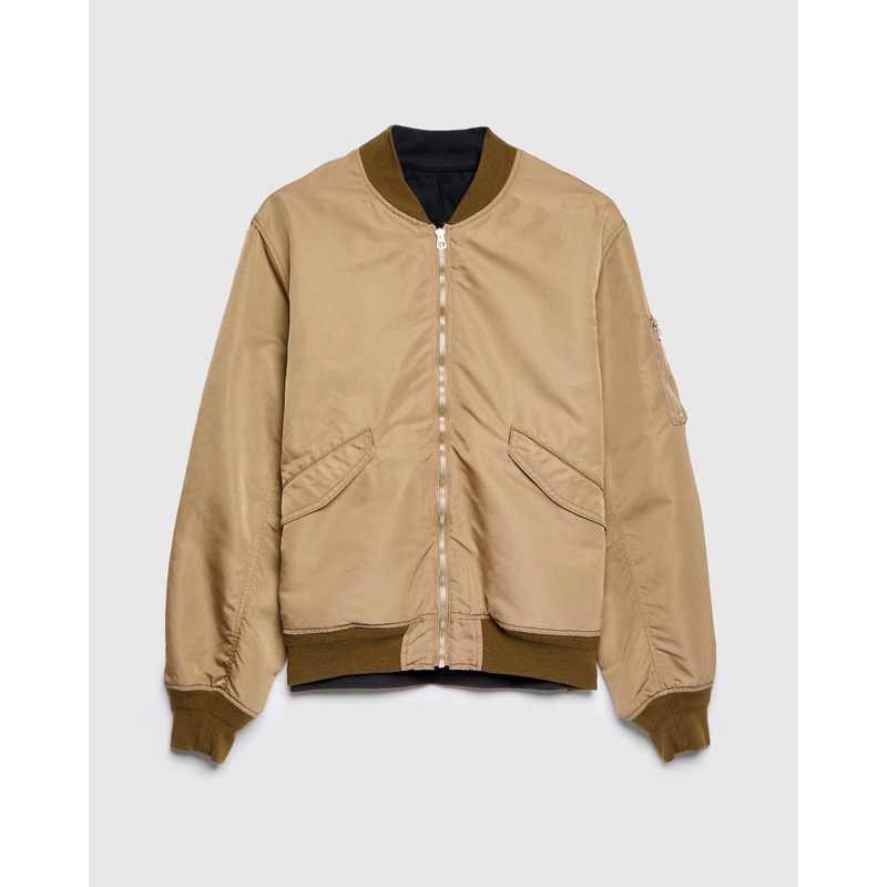 “Panther” Reversible Nylon Twill MA-1 Bomber Jacket in Brown